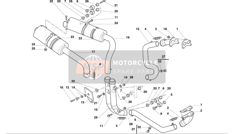 Ducati SUPERBIKE 748S Eu 2002 Système d'échappement pour un 2002 Ducati SUPERBIKE 748S Eu