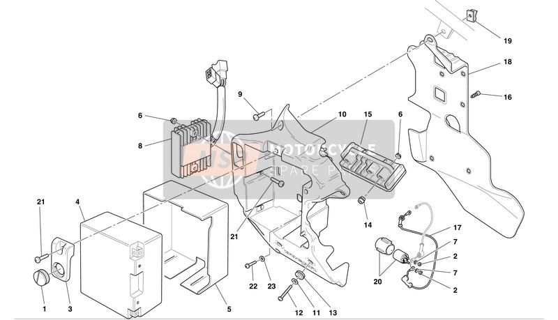 Ducati SUPERBIKE 749DARK BIP-MON Eu 2004 Support de boîtier de batterie pour un 2004 Ducati SUPERBIKE 749DARK BIP-MON Eu