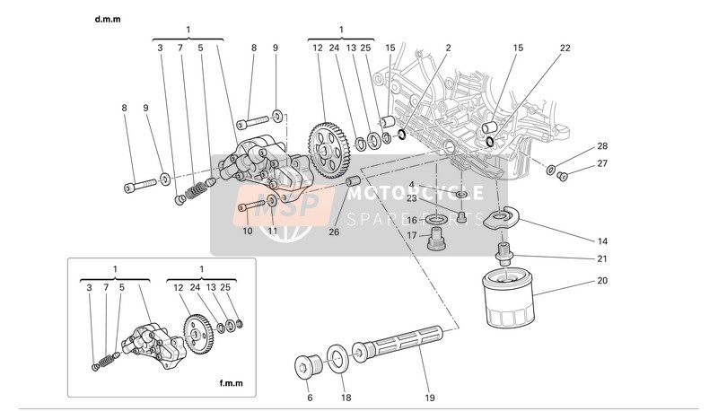 Ducati SUPERBIKE 749DARK Usa 2005 Filters en oliepomp voor een 2005 Ducati SUPERBIKE 749DARK Usa