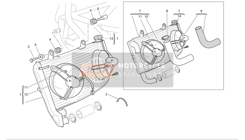 Ducati SUPERBIKE 749DARK Usa 2006 Radiator voor een 2006 Ducati SUPERBIKE 749DARK Usa