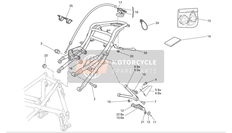 Ducati SUPERBIKE 749DARK Usa 2006 Telaietto posteriore - Poggiapiedi posteriori per un 2006 Ducati SUPERBIKE 749DARK Usa