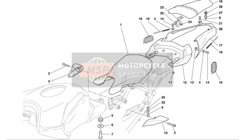 Ducati SUPERBIKE 749S BIP-MON Eu 2003 Zadel 1 voor een 2003 Ducati SUPERBIKE 749S BIP-MON Eu