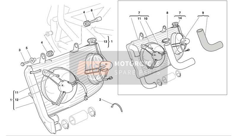 Ducati SUPERBIKE 749S BIP-MON Usa 2004 Radiatore dell'acqua per un 2004 Ducati SUPERBIKE 749S BIP-MON Usa