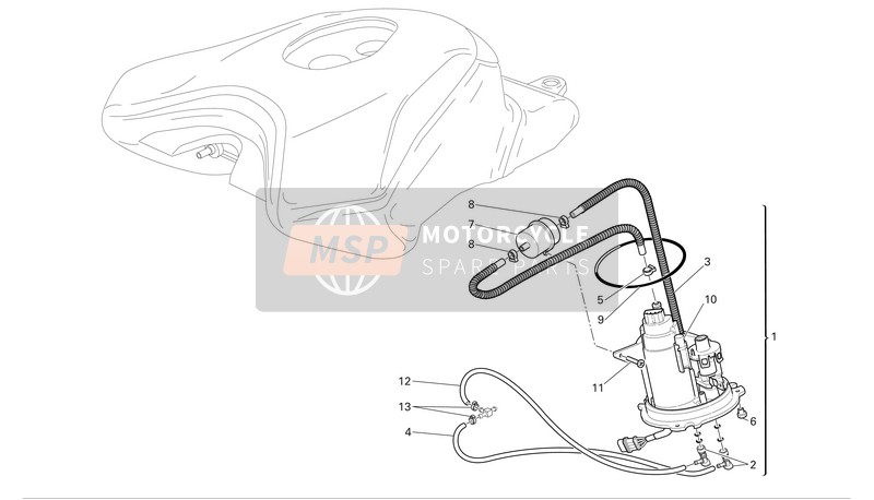 Ducati SUPERBIKE 749S Eu 2005 Système de carburant pour un 2005 Ducati SUPERBIKE 749S Eu