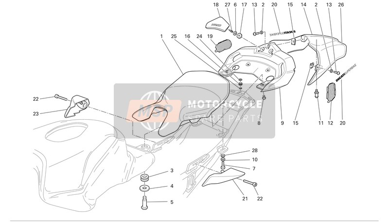 Ducati SUPERBIKE 749S Usa 2005 posto a sedere (Posto unico) per un 2005 Ducati SUPERBIKE 749S Usa