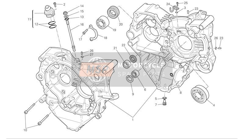 225Z0051A, Complete HALF-CRANKCASES Pair, Ducati, 0