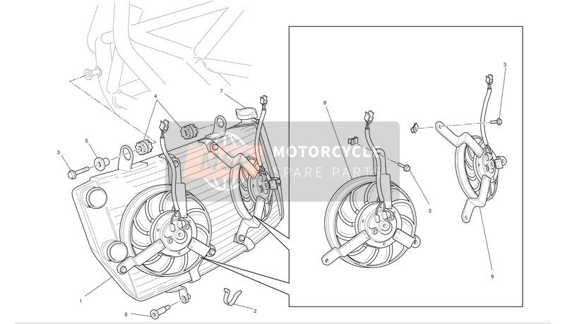 Ducati SUPERBIKE 848 Eu 2010 Radiator for a 2010 Ducati SUPERBIKE 848 Eu