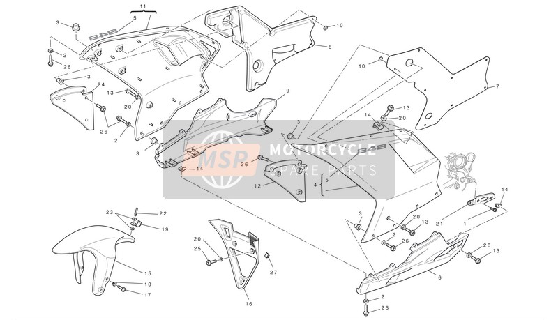 48012493AK, Semicarena Superiore Destra Nero, Ducati, 0