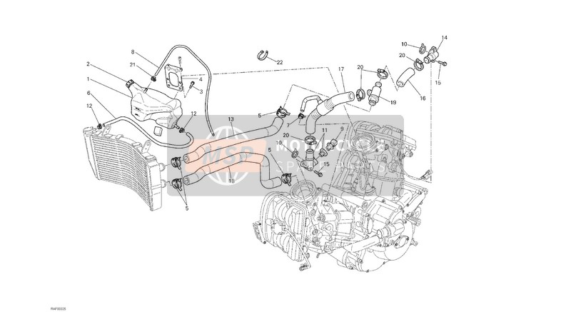 Ducati SUPERBIKE 848 EVO CORSE SE USA 2013 Cooling Circuit for a 2013 Ducati SUPERBIKE 848 EVO CORSE SE USA