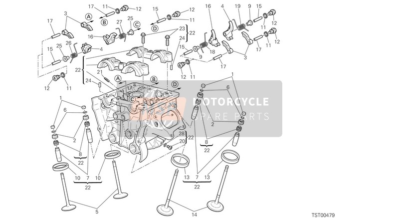 Ducati SUPERBIKE 848 EVO CORSE SE USA 2013 Cabeza de cilindro vertical para un 2013 Ducati SUPERBIKE 848 EVO CORSE SE USA