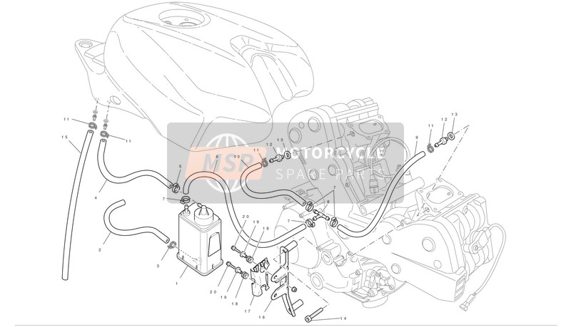 Ducati SUPERBIKE 848 EVO CORSE SPECIAL EDITION Usa 2012 Recipiente de emisiones evaporativas para un 2012 Ducati SUPERBIKE 848 EVO CORSE SPECIAL EDITION Usa