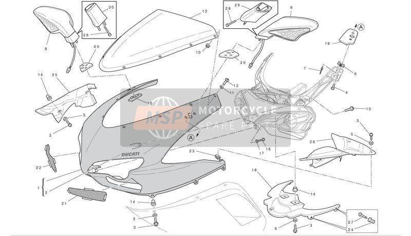48120414BW, Complete Headlight Fairing White, Ducati, 0