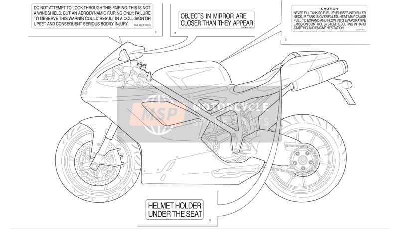 Ducati SUPERBIKE 848 EVO Usa 2011 Positions de la plaque signalétique pour un 2011 Ducati SUPERBIKE 848 EVO Usa