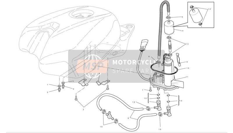 Ducati SUPERBIKE 848 EVO Usa 2011 Sistema de combustible para un 2011 Ducati SUPERBIKE 848 EVO Usa