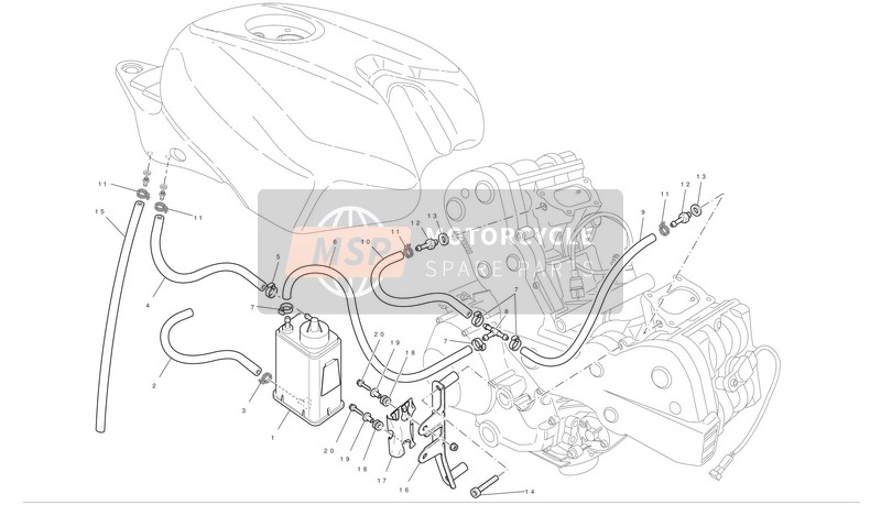 Ducati SUPERBIKE 848 EVO Usa 2012 Bombola per emissioni evaporative per un 2012 Ducati SUPERBIKE 848 EVO Usa