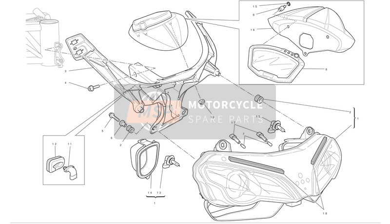 Ducati SUPERBIKE 848 EVO Usa 2012 Headlight & Instrument. Panel for a 2012 Ducati SUPERBIKE 848 EVO Usa