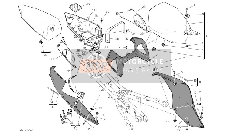 48211911AW, Cubierta Bastidor Derecha Blanco, Ducati, 0