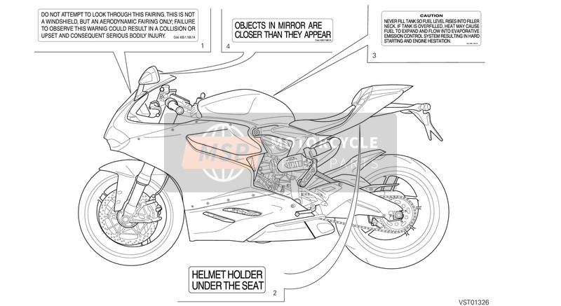 Ducati SUPERBIKE 959 PANIGALE ABS USA 2016 Plaques de positionnement pour un 2016 Ducati SUPERBIKE 959 PANIGALE ABS USA