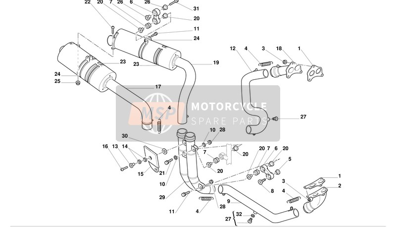 Ducati SUPERBIKE 996 Usa 2001 Sistema de escape para un 2001 Ducati SUPERBIKE 996 Usa