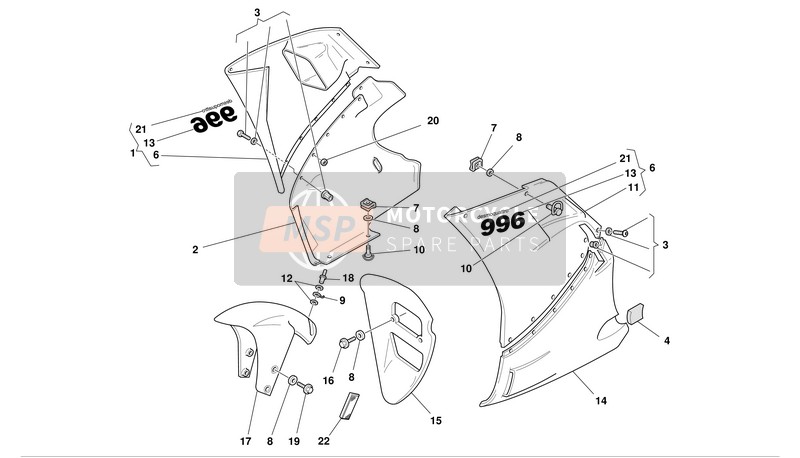 Ducati SUPERBIKE 996 Usa 2001 Carénage pour un 2001 Ducati SUPERBIKE 996 Usa
