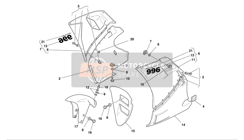 Ducati SUPERBIKE 996S Eu 2001 Fairing for a 2001 Ducati SUPERBIKE 996S Eu