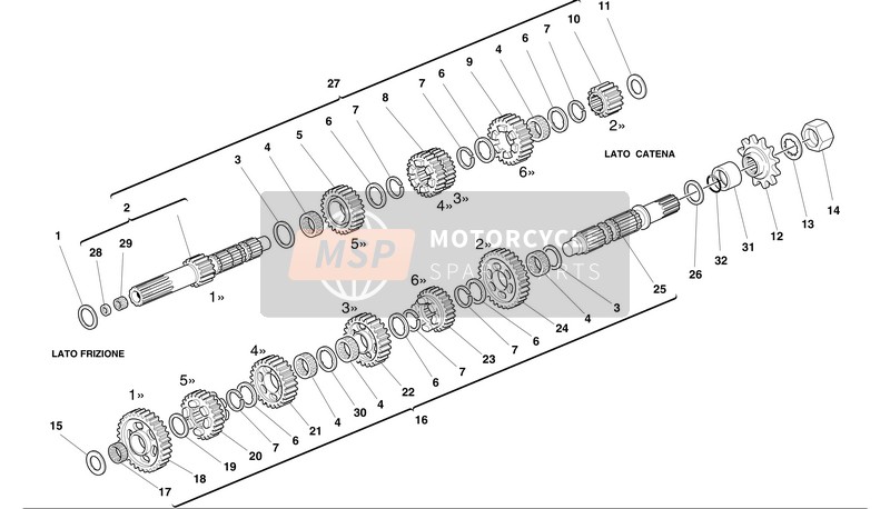 Ducati SUPERBIKE 998 BIP Eu 2002 Ingranaggio-Scatola per un 2002 Ducati SUPERBIKE 998 BIP Eu