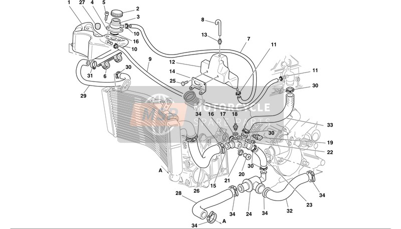 Ducati SUPERBIKE 998 BIP Usa 2002 Circuit de refroidissement pour un 2002 Ducati SUPERBIKE 998 BIP Usa