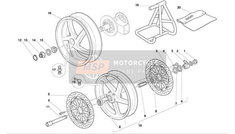 Ducati SUPERBIKE 998S BAYLISS Usa 2002 Räder vorne und hinten für ein 2002 Ducati SUPERBIKE 998S BAYLISS Usa