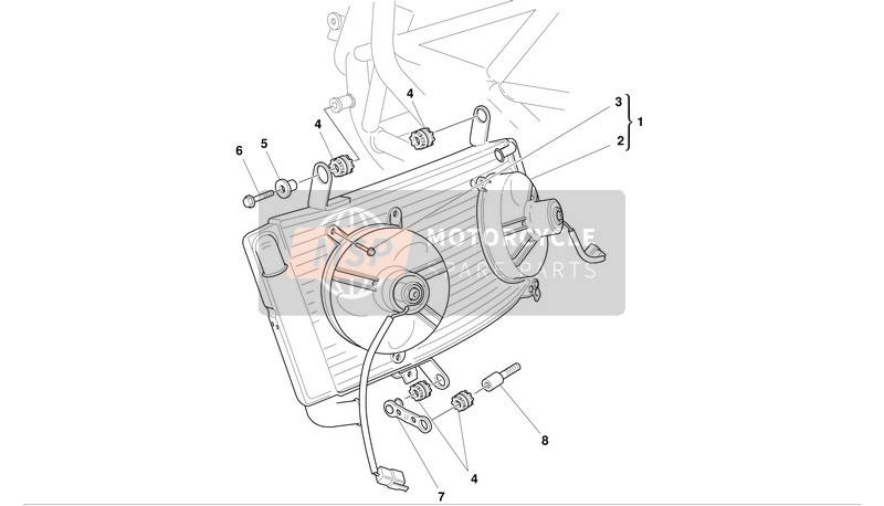 Ducati SUPERBIKE 998S BAYLISS Usa 2002 Water Radiator Constructie voor een 2002 Ducati SUPERBIKE 998S BAYLISS Usa