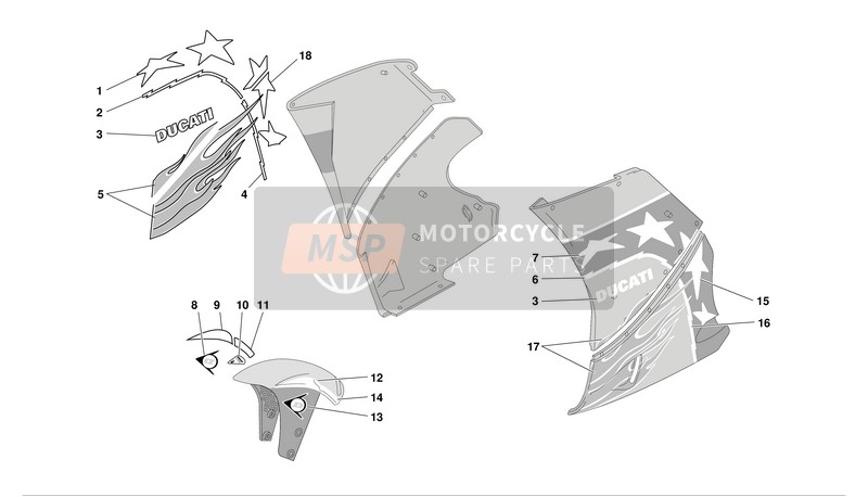 43813491A, Decal - Stars/fairing. L.H. Side, Ducati, 0