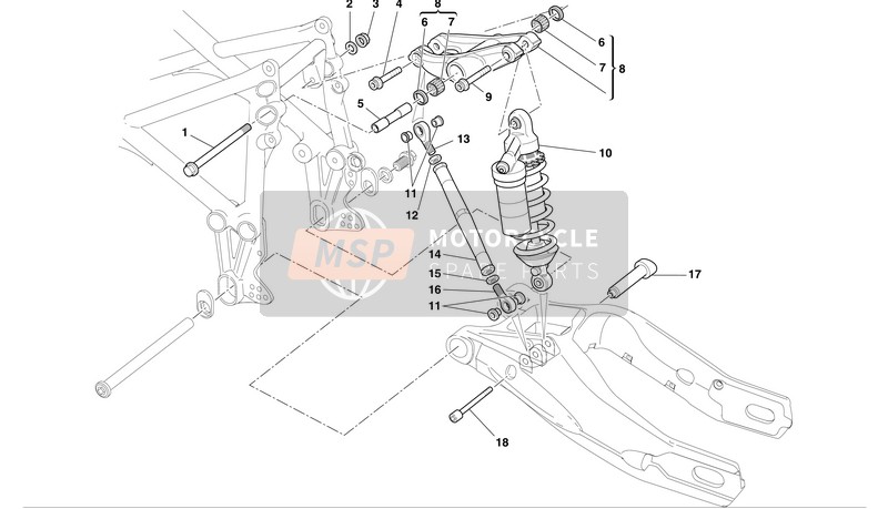 Ducati SUPERBIKE 999 BIP-MON Eu 2004 Sospensione posteriore per un 2004 Ducati SUPERBIKE 999 BIP-MON Eu