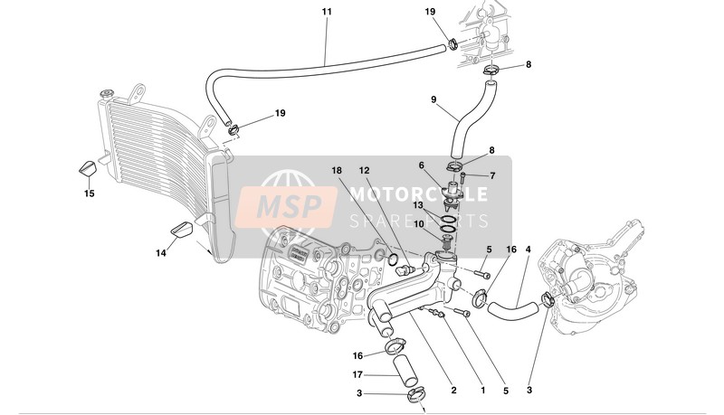 Ducati SUPERBIKE 999 BIP-MON Eu 2004 KÜHLKREISLAUF für ein 2004 Ducati SUPERBIKE 999 BIP-MON Eu