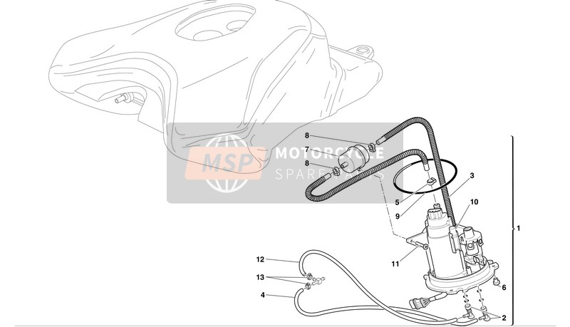 Ducati SUPERBIKE 999 BIP-MON Usa 2004 Système de carburant pour un 2004 Ducati SUPERBIKE 999 BIP-MON Usa