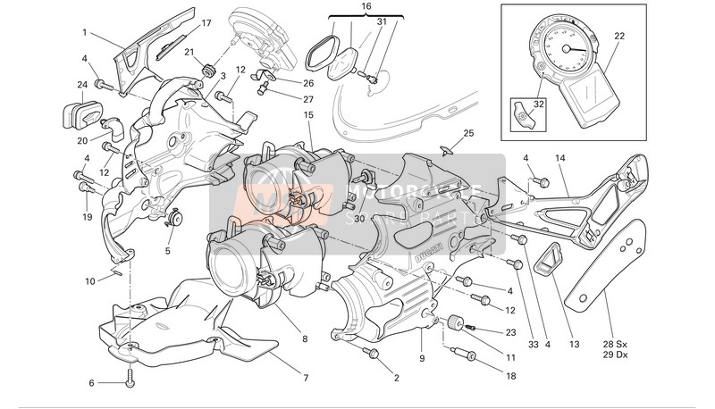 Ducati SUPERBIKE 999 Eu 2005 Front Head-Light And Instrument Panel for a 2005 Ducati SUPERBIKE 999 Eu