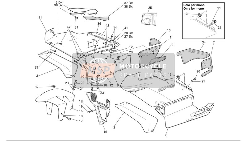 48011811CT, Carena Superiore Destra Nero Lucido, Ducati, 0