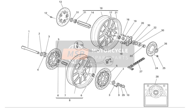 Ducati SUPERBIKE 999 Usa 2006 Ruote anteriori e posteriori per un 2006 Ducati SUPERBIKE 999 Usa