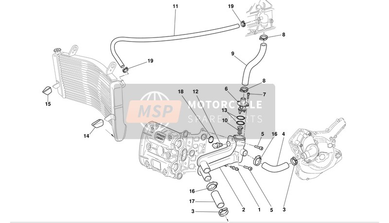 Ducati SUPERBIKE 999R Eu 2003 Cooling Circuit for a 2003 Ducati SUPERBIKE 999R Eu