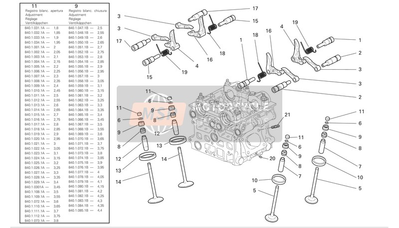 Ducati SUPERBIKE 999R Eu 2004 Cabeza : Sincronización para un 2004 Ducati SUPERBIKE 999R Eu