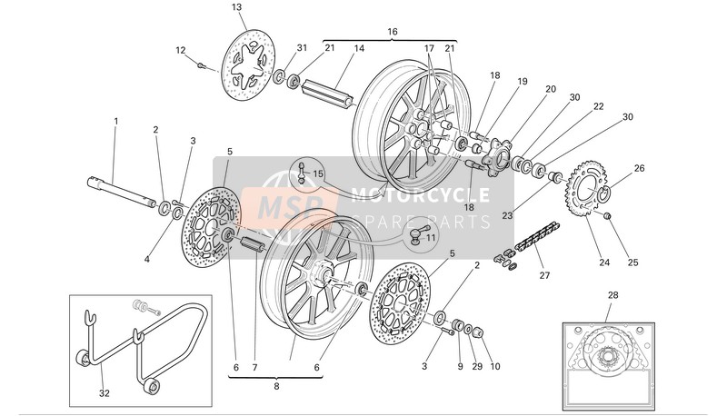 Ducati SUPERBIKE 999R Eu 2006 Ruedas delanteras y traseras para un 2006 Ducati SUPERBIKE 999R Eu