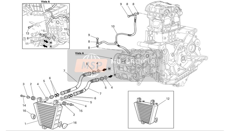 Ducati SUPERBIKE 999R Monoposto Eu 2005 Enfriador de aceite para un 2005 Ducati SUPERBIKE 999R Monoposto Eu