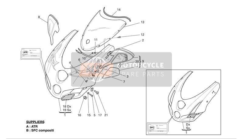 Ducati SUPERBIKE 999R Monoposto Eu 2005 Cupolino per un 2005 Ducati SUPERBIKE 999R Monoposto Eu