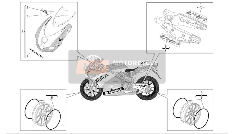 Ducati SUPERBIKE 999R Xerox Usa 2006 Kit d'autocollants pour un 2006 Ducati SUPERBIKE 999R Xerox Usa