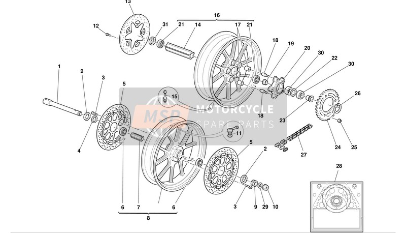 Ducati SUPERBIKE 999S Eu 2003 Roues avant et arrière pour un 2003 Ducati SUPERBIKE 999S Eu