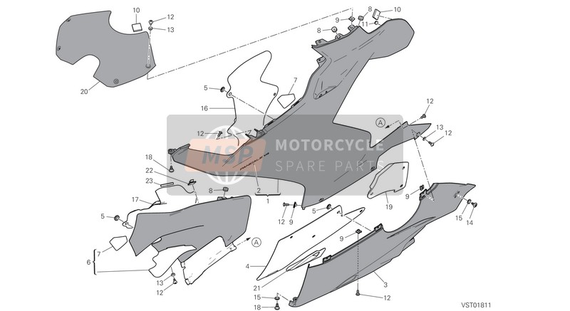 Ducati SUPERBIKE PANIGALE V4 USA 2020 Kuip, LH voor een 2020 Ducati SUPERBIKE PANIGALE V4 USA