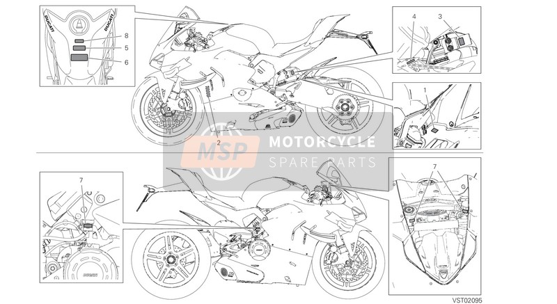 Ducati SUPERBIKE SUPERLEGGERA V4 2021 Placas de posicionamiento para un 2021 Ducati SUPERBIKE SUPERLEGGERA V4