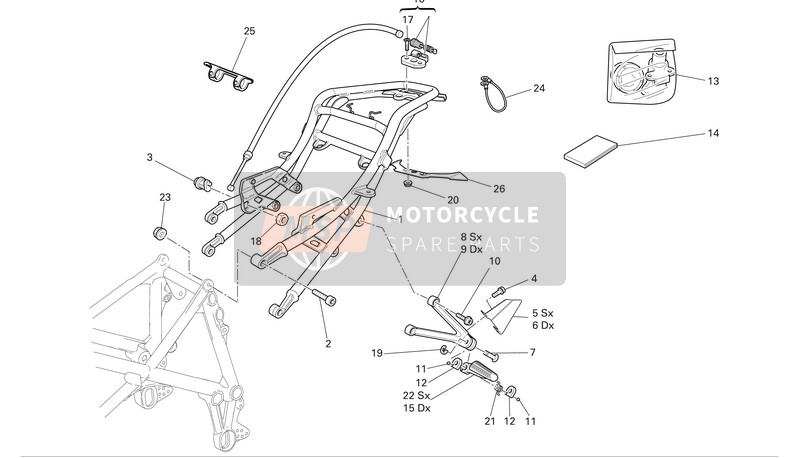 Ducati SUPERBKE 999S BIP-MON Eu 2005 Achterframe (Dubbele stoel)-Achterste voetsteunen voor een 2005 Ducati SUPERBKE 999S BIP-MON Eu