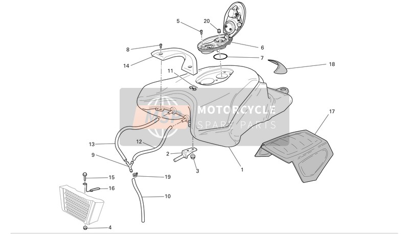 Ducati SUPERBKE 999S BIP-MON Eu 2005 Serbatoio di carburante per un 2005 Ducati SUPERBKE 999S BIP-MON Eu