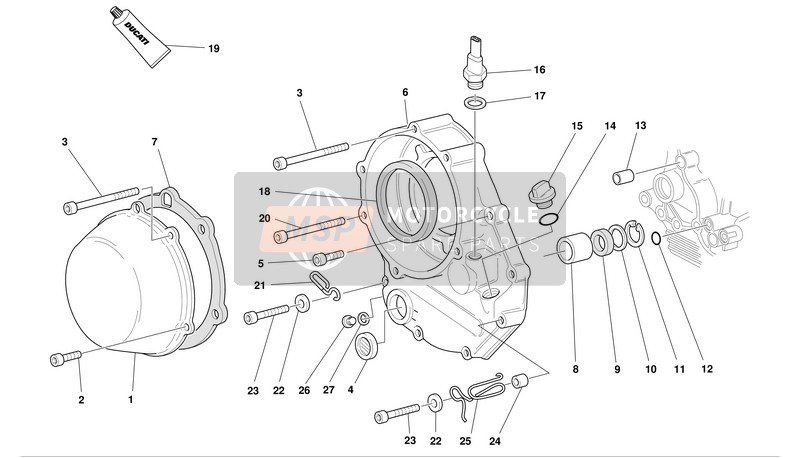 Ducati SUPERSPORT 1000 I.E. Eu 2003 Koppelingsdeksel voor een 2003 Ducati SUPERSPORT 1000 I.E. Eu