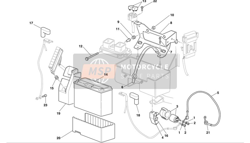 Ducati SUPERSPORT 1000 I.E. Usa 2004 Montaje en caja de batería para un 2004 Ducati SUPERSPORT 1000 I.E. Usa