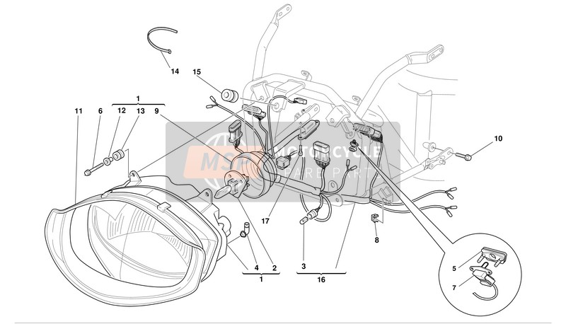 Ducati SUPERSPORT 620S I.E. Usa 2003 Hoofd-Licht en elektrische bedrading voor een 2003 Ducati SUPERSPORT 620S I.E. Usa